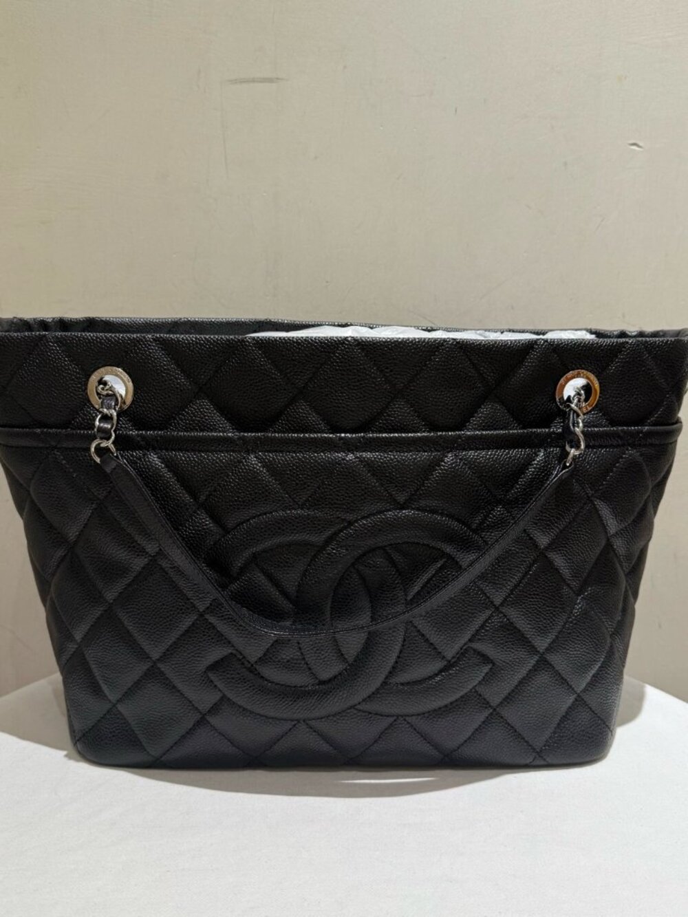 Chanel Vintage Front Pocket Large CC Caviar Leather Tote Handbag